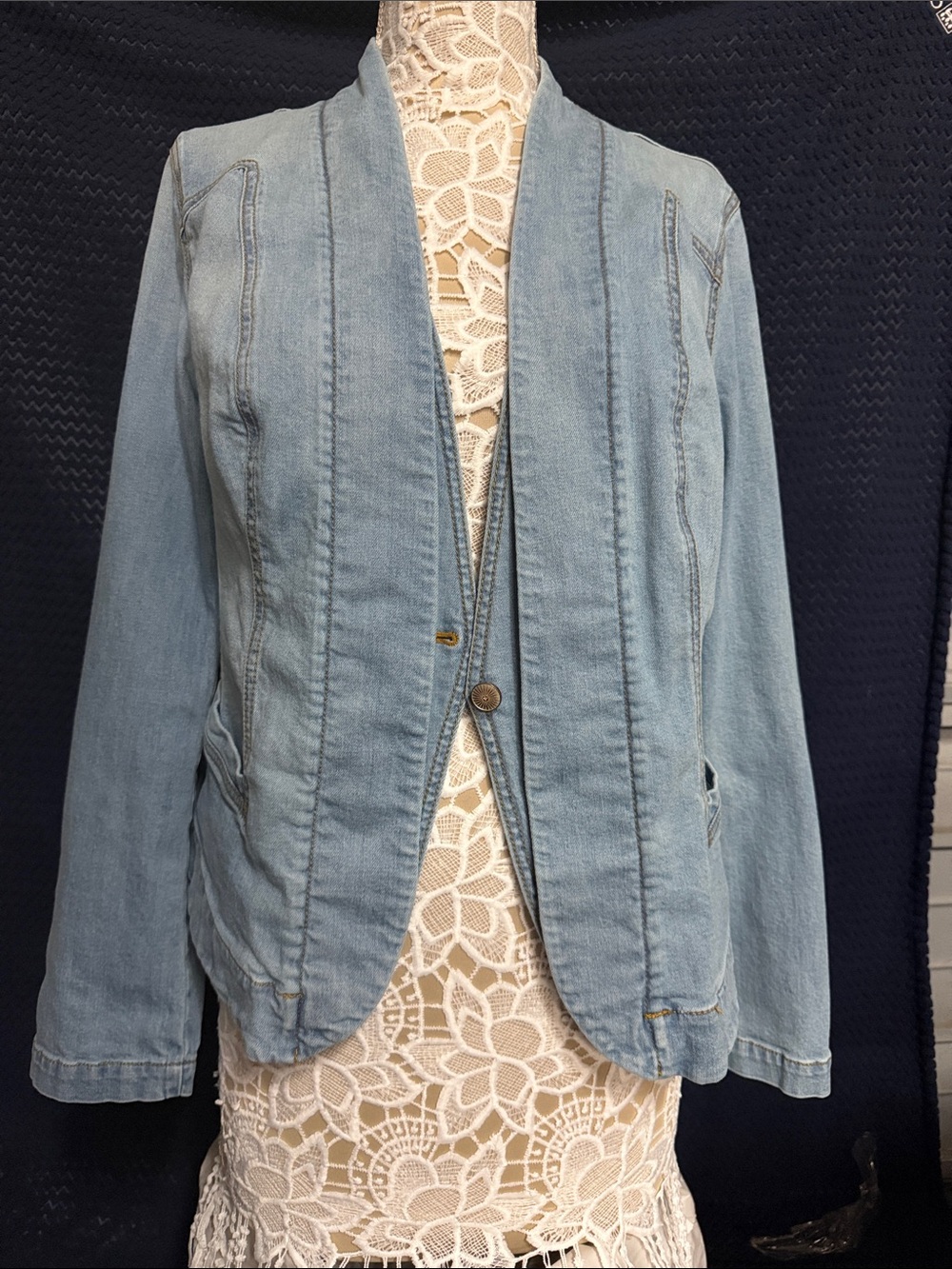 Light Blue Denim Blazer Jacket - Women's Casual Jean Blazer